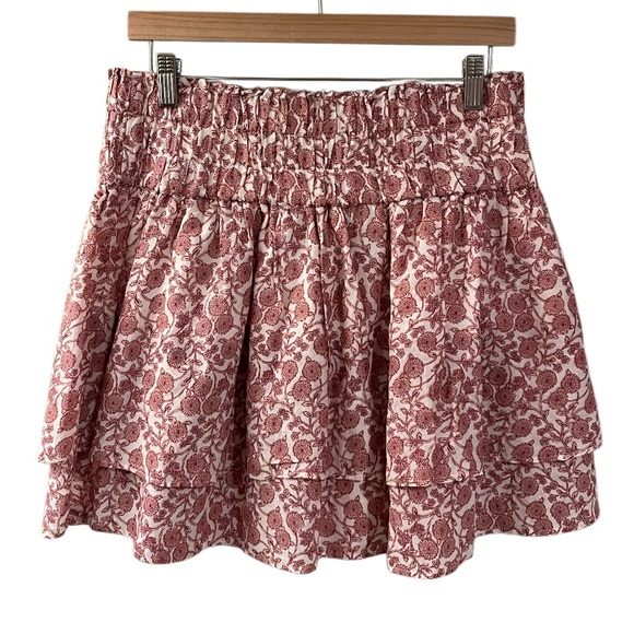 MNG Floral Tiered Pull On Mini Skirt Elastic Waist Vintage Red Pink - Picture 4 of 7